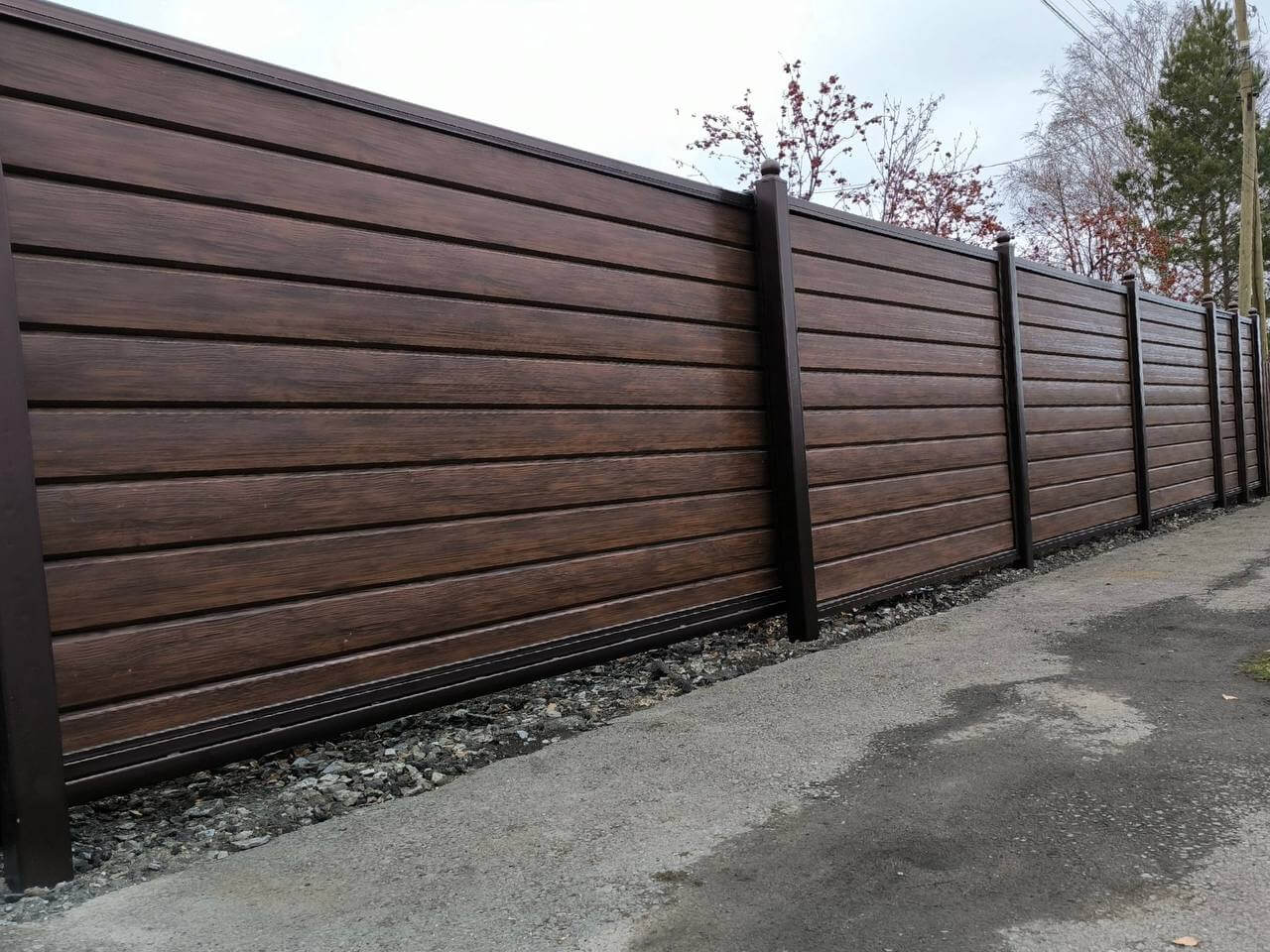 Забор из металлосайдинга Евро-Брус 46м Античное Дерево Принтек фото 5 в Славгороде